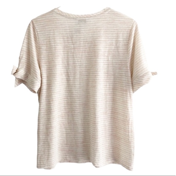 Liz Claiborne Cream Metallic Striped Tie Cuff Sleeves Pullover Top Medium - Picture 8 of 8